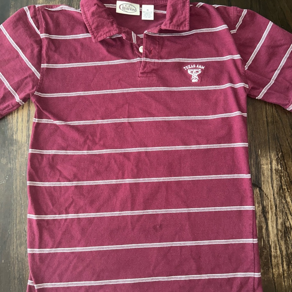 Texas A & M Maroon Polo with White Stripes